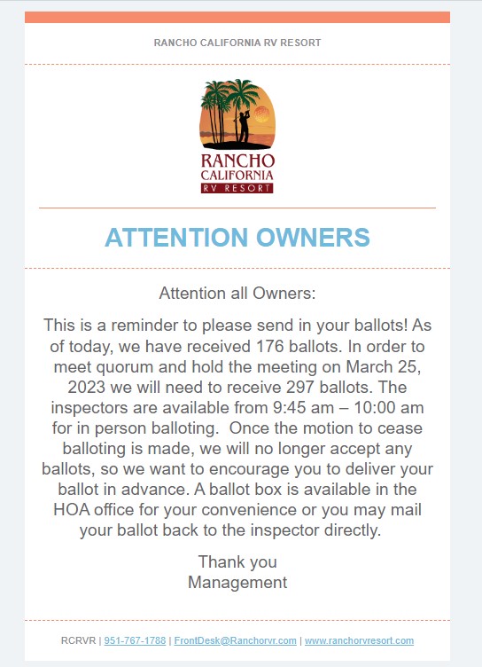 Reminder to send ballots